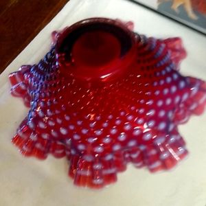 Extremely Rare Hard To Find Beautiful Antique Fenton Ruffled Plum Hobnail Bowl !
